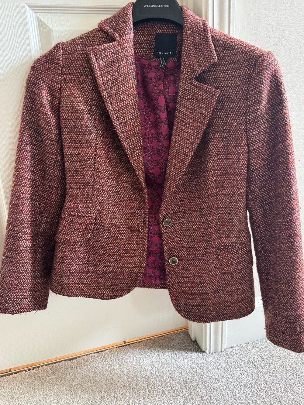 The Limited Burgundy Tweed Two-Button Blazer